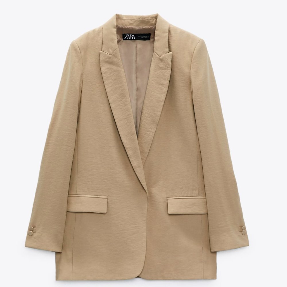 ZARA WOMAN TAN SATIN EFFECT FULLY LINED BLAZER $119